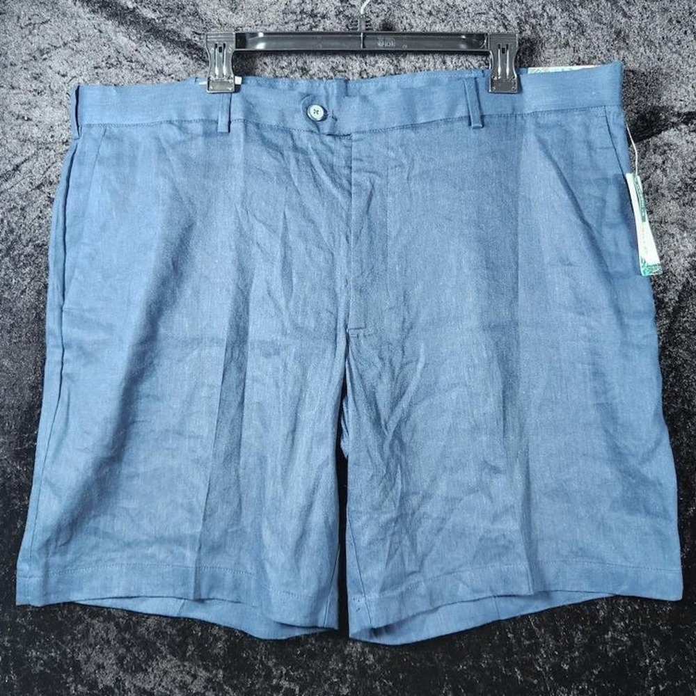 Cubavera Mens 40 Linen Blend Flat Front Shorts Blue CUBSA060DS 9" Inseam NWT